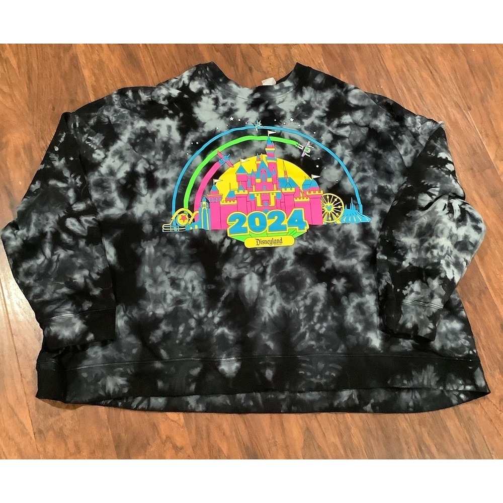 2024 Walt Disney World 4 Parks Tie Dye Black Neon Castle Figmen Sweatshirt 3XL